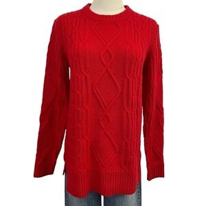 Lord & Taylor Cableknit Sweater Womens S Red Knit Pullover Casual Holiday VGUC